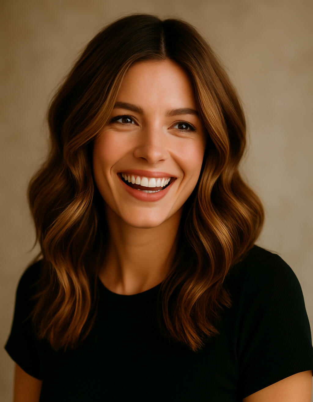 Coiffure femme à Saumur – Brushing, coupe et soin Femme souriante cheveux longs – coupe brushing à Saumur – La P’tite Brune